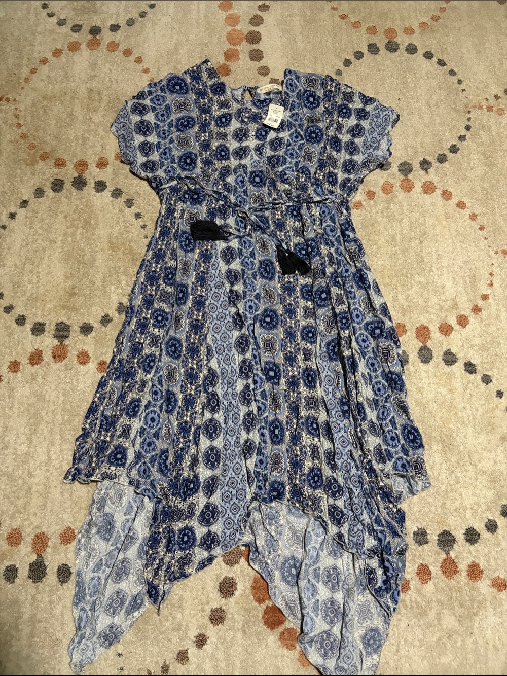 Blue Printed Handkerchief-Hem Casual Dress *NEW WITH TAGS*